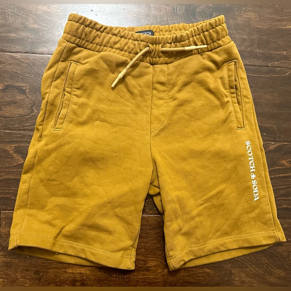 Boys Scotch & Soda Organic Cotton Brown/ White Drawstring Sweat Shorts- 8/128